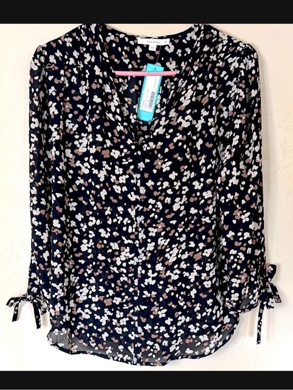 NWT Fun2Fun Stitchfix Amiyah Black chiffon Tie Sleeve Blouse Sz M $59